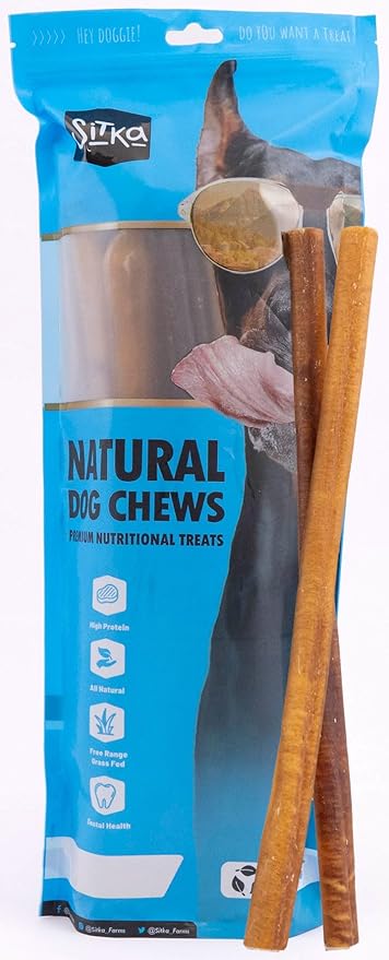 Sitka Farms Bully Sticks XL 12 inch - 12 Count - Long Lasting Dental Dog Treats for All Dogs and Puppies - Single Ingredient Bully Sticks for All Chewers - No Bones or Hide