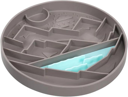 Messy Mutts and Cats Interactive Slow Feeder | Mountain Grey - 2 Cup Capacity | 8” Round Silicone Puzzle Slow Feeder for Dogs/Cats | Enrichment Food Dish for Slow Eating, Bloating
