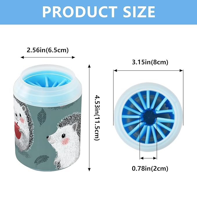 Dog Paw Cleaner Mudbuster Dog Foot Washer for Small Medium Large Dogs Cats Premium Pet Supplies Light Green Hedgehogs and Apples