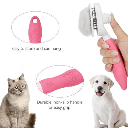 Cat Grooming Brush, Pets Skin Friendly Self Cleaning Slicker Massage Brushes for Shedding Dogs Cats Hair Gentle Remove Loose Undercoat with Long or Short Hairs for All Fur Type- UPGRADED (pink)