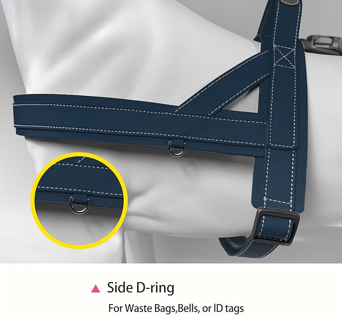 Magnetic Quick-Release Buckle Dog Harness and Leash Set, Easy Walk Faux Leather Puppy Harness, Easy On & Off Dog Vest with Handle for Medium, Large Girl Boy Dogs for Hiking Training, Blue, M