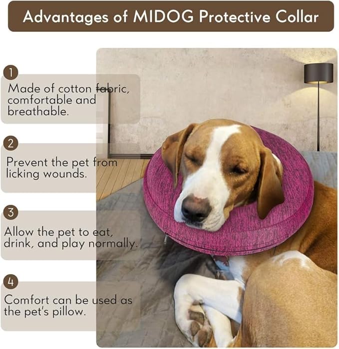 MIDOG Dog Cone - Inflatable Soft Donut Collar Alternative for Dogs After Surgery, Protective Recovery Collar Prevents Licking, Comfortable E-Collar Alternative for Small Medium Large Dogs (Gray, XS)