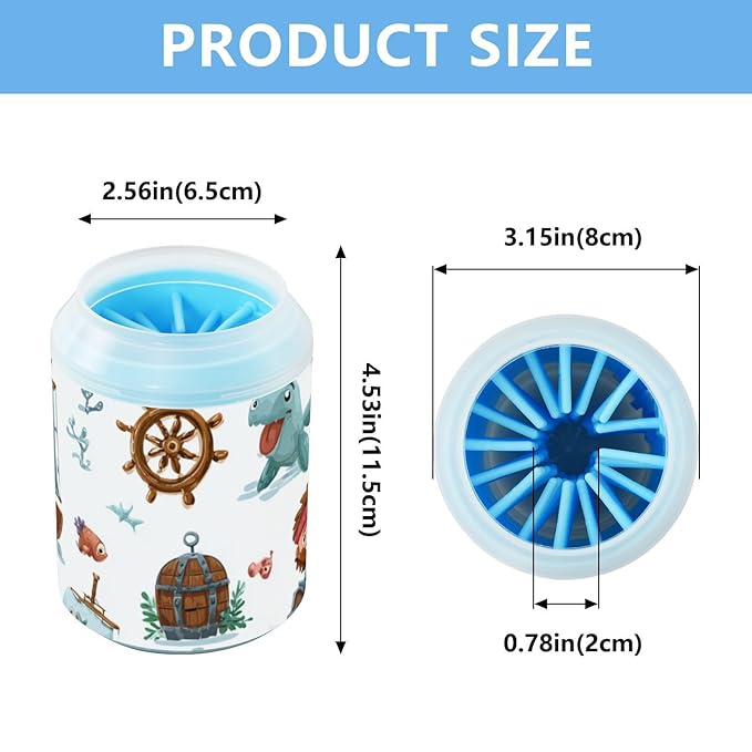 Dog Paw Cleaner Cups for Dogs Pets Foot Washer Paw Scrubber for Medium Small Dogs Cats Cleaning Cup Cute Pirate Sailboats Anchors Sea Animals