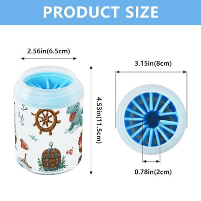 Dog Paw Cleaner Cups for Dogs Pets Foot Washer Paw Scrubber for Medium Small Dogs Cats Cleaning Cup Cute Pirate Sailboats Anchors Sea Animals