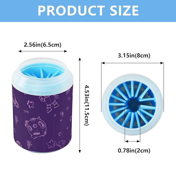 Dog Paw Cleaner Cups for Dogs Pets Foot Washer Paw Scrubber for Medium Small Dogs Cats Cleaning Cup Space and Astronaut Starry Sky Purple