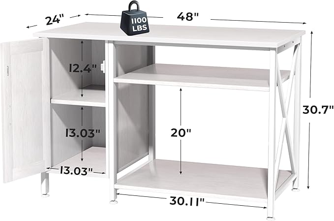 Herture 40-120 Gallon Reptile Tank Stand with Power Outlet, Terrarium Stand with Storage Cabinet, 48" X 24" Tabletop, Reptile Terrarium,Turtle Tank White PG08XYW
