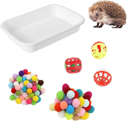 Wzttdm Dig-Box Tray for Hedgehog Cage with Ball Toy, Hedgehog Enrichment Kit Toy, Hedgehogs Accessories, for Hamster, Cat, Small Animal Accessories (White, 8.4 * 5.9 * 1.6in)