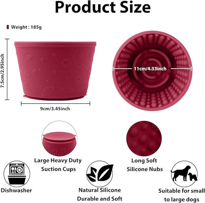 Dog Slow Feeder Lick Bowl - Non-Slip Licking Treat Dispenser for Small Medium Large Dogs, Promotes Anxiety Relief & Prevents Choking, Easy to Clean Feeding Bowl (Wine Red, S)