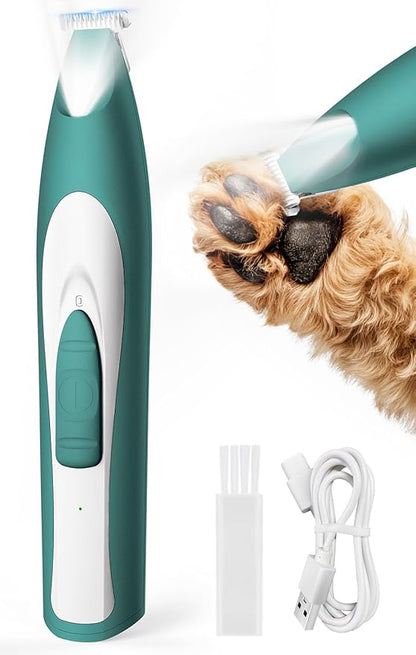 oneisall Low Noise Dog Paw Trimmer with LED Light, Paw Trimmer for Dogs 0.8inch/20mm Widen Blade, 35dB Cordless Electric Pet Paw Grooming Clippers for Paws, Ears, Face, Rump (Green)