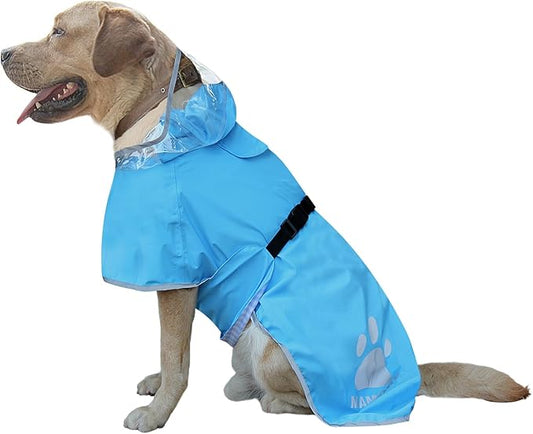Waterproof Dog Raincoat, Reflective Adjustable Hooded Dog Rain Coat, Lightweight Breathable Pet Rain Jacket Poncho Double Layer with Leash Hole for Small Medium Large Dogs (Blue, 3X-Large)