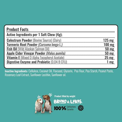 Dog Allergy Relief Chews – Antihistamine & Immune Support Supplement with Probiotics, Colostrum & Salmon Oil – Best Dog Allergy Chews for Anti Itch, Seasonal Allergies, Shedding Control – 90 Ct