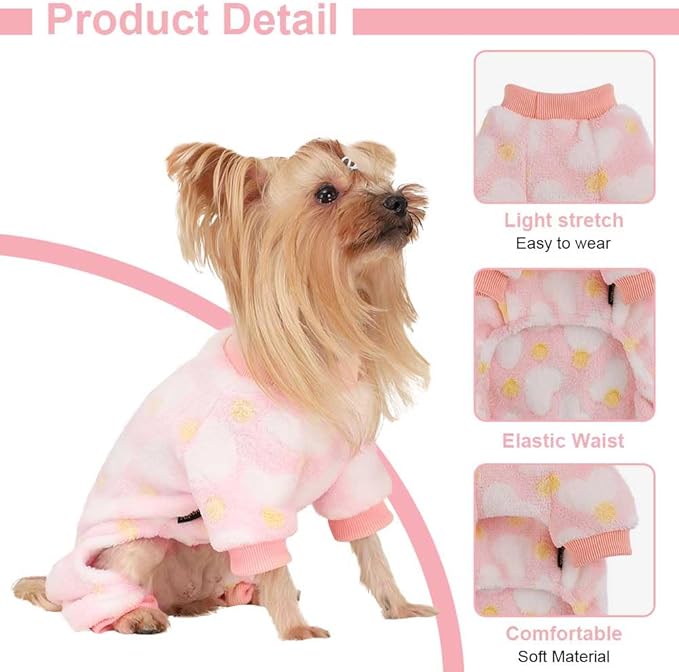 Sebaoyu Dog Sweater for Small Fleece Pajamas Girl Boy Warm Love Pet Clothes Puppy Winter Cute Tiny Outfit Pjs 4 Legs Jumpsuit Yorkie Cat(Pink,XX-Small)
