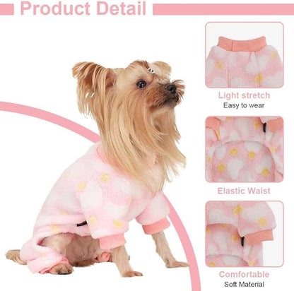 Sebaoyu Dog Sweater for Small Fleece Pajamas Girl Boy Warm Love Pet Clothes Puppy Winter Cute Tiny Outfit Pjs 4 Legs Jumpsuit Yorkie Cat(Pink,XX-Small)