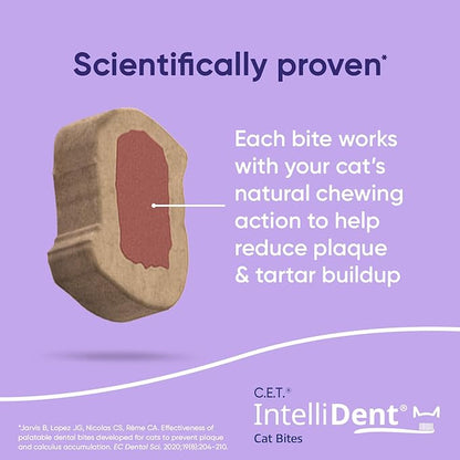 Virbac C.E.T. IntelliDent Cat Bites Dental Care Cat Treats for Healthy Teeth and Gums Fresh Breath Chicken Flavor 90 per Bag