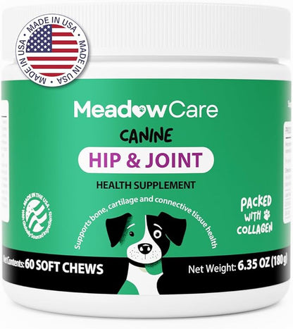 Hip and Joint Supplement for Dogs | MSM, Chondroitin & Glucosamine for Dogs | Supports Bone, Cartilage & Connective Tissue Health | Dog Joint Supplement | 60 Soft Chews180 g (6.35 oz) | MeadowCare