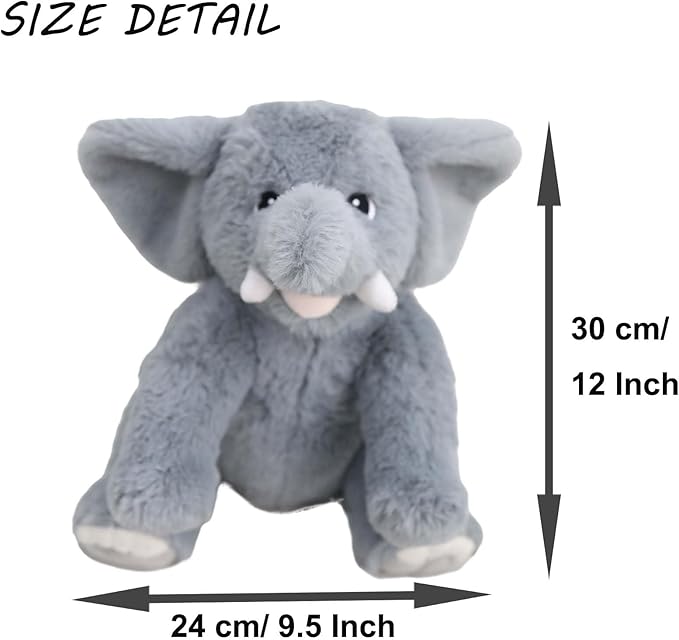 GOOC Kawaii Stuffed Smile Elephant Animal Cute Sitting Fuzzy Baby Elephant Plush Toy Gray Fluffy Doll Gift for Kids or Lover 10 Inch