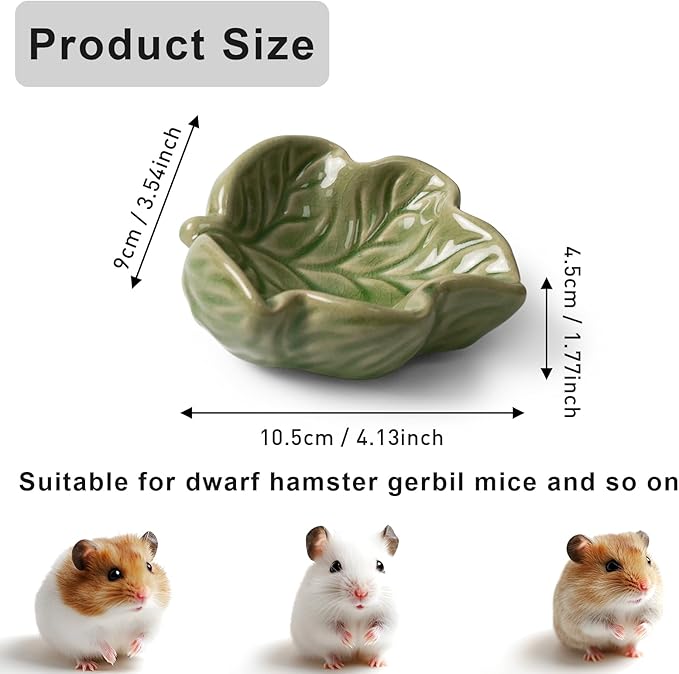 Hamster Food Bowl, 2 Packs Ceramic Leaf Hamster Bowls Guinea Pig Food Dish Water Bowls for Gerbil Mouse Chinchilla Hedgehog