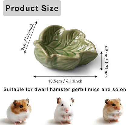 Hamster Food Bowl, 2 Packs Ceramic Leaf Hamster Bowls Guinea Pig Food Dish Water Bowls for Gerbil Mouse Chinchilla Hedgehog