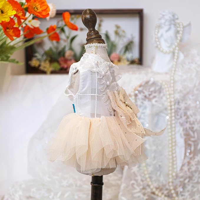 Fashion Sweet Puppy Dog Blingbling Princess Skirt Pet Dog Lace Cake Camisole Tutu Dress E-Champagne M