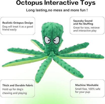 Dog Squeaky Toys Octopus - No Stuffing Crinkle Plush Toys for Puppy Teething, Durable Interactive Chew Toys for Small, Medium and Large Dogs Training and Reduce Boredom, 2 Pack