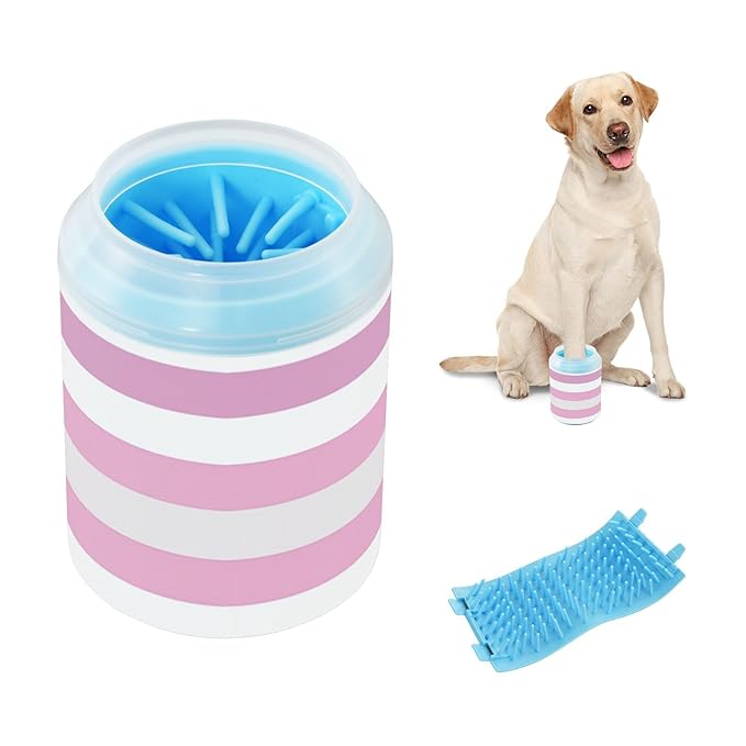 Dog Paw Cleaner Mudbuster Dog Foot Washer for Small Medium Large Dogs Cats Premium Pet Supplies Sweet Pink White Stripes