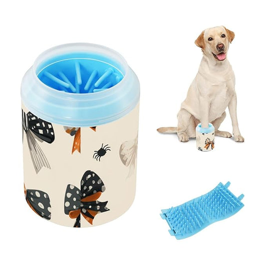 Dog Paw Cleaner Mudbuster Dog Foot Washer for Small Medium Large Dogs Cats Premium Pet Supplies Halloween Cartoon Bows Beige