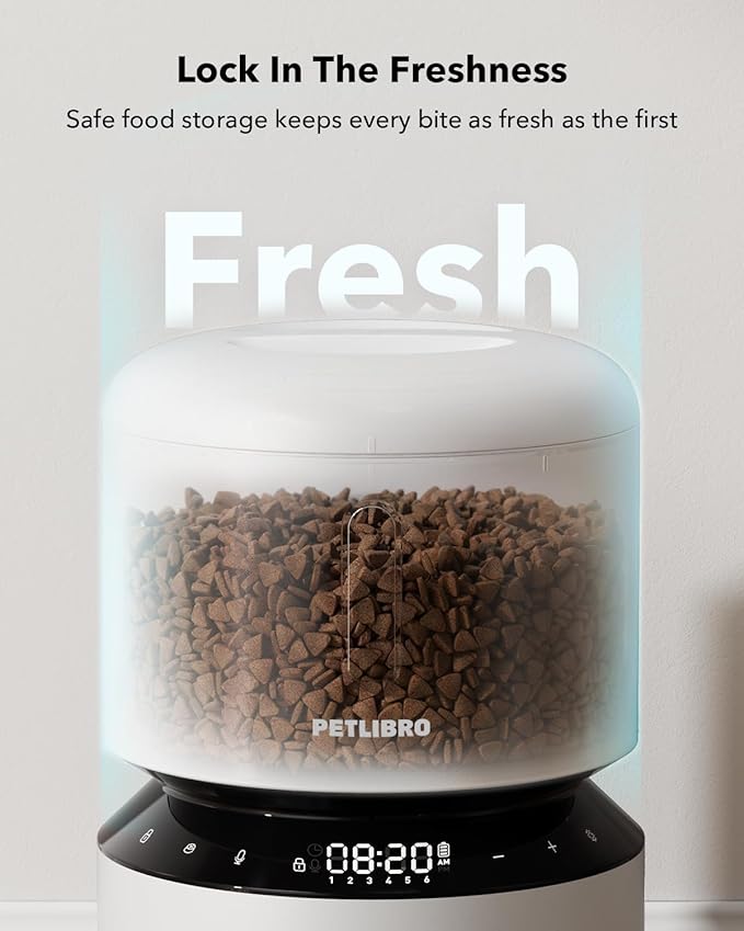 PETLIBRO Automatic Cat Feeder, Automatic Pet Food Dispenser with Freshness Preservation, Timed Dog Feeders for Dry Food, Up to 50 Portions 6 Meals Per Day, Granary White