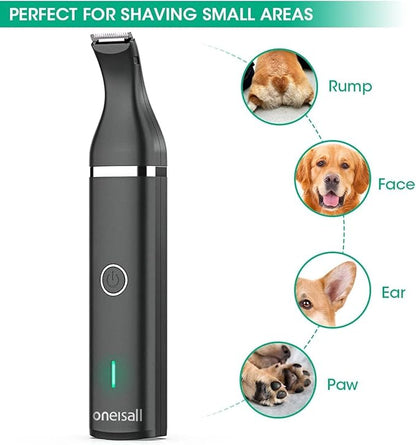 oneisall Dog Clippers with Double Blades,Cordless Small Pet Hair Grooming Trimmer,Low Noise for Trimming Dog's Hair Around Paws, Eyes, Ears, Face, Rump (Black)