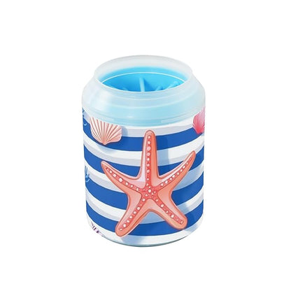 Dog Paw Cleaner Cups for Dogs Pets Foot Washer Paw Scrubber for Medium Small Dogs Cats Cleaning Cup Blue Stripes Starfish Seashells Corals