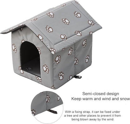 VARMTOR Outdoor Cat House, Cat Houses for Outdoor Cats, Weatherproof Warm and Insulated Cat House with Transparent Curtain Pet House, Stray Cats Shelter