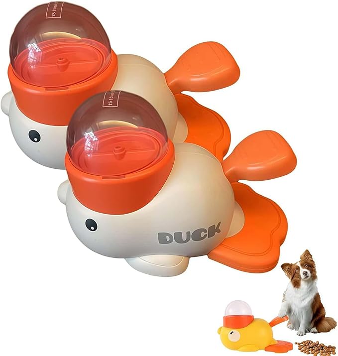Fuzzibud Duckie Cat Feeder, Fuzzibud Duck Cat Treat Dispenser, Dog Cat Treat Dispenser with Button Duck-Shaped Dog Interactive Slow Feeder for Pet Healthy Eating & Iq Training (White*2pcs)