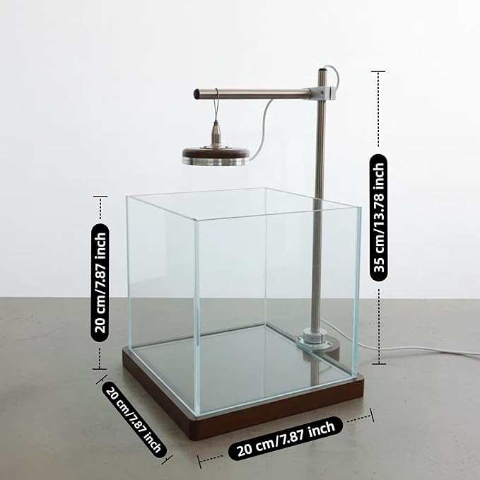 1.8 Gallon Fish Tank with LED Light & Wood Stand - 8 Inch Nano Aquarium Betta Tank Starter Kit - Includes Cleaning Tool, Cloth & Mat for Desktop, Office, Bedroom