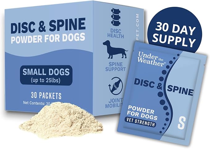 Under the Weather Disc & Spine Health Powder for Dogs | Spinal Disc Support | Vet Formulated Dog Joint Supplement for Long-Backed Breeds | IVDD Dog Supplies | Chicken Flavor Packets - 30 Day Supply S