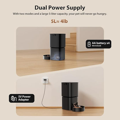 DUDUPET Automatic Cat Feeder 5G WiFi, Automatic Pet Feeder with APP Remote Control, 5L Cat Dry Food Dispenser Dual Power,10 Meals Programmable 1-15 Portion Control Auto Dog Feeders for Cats,Puppy