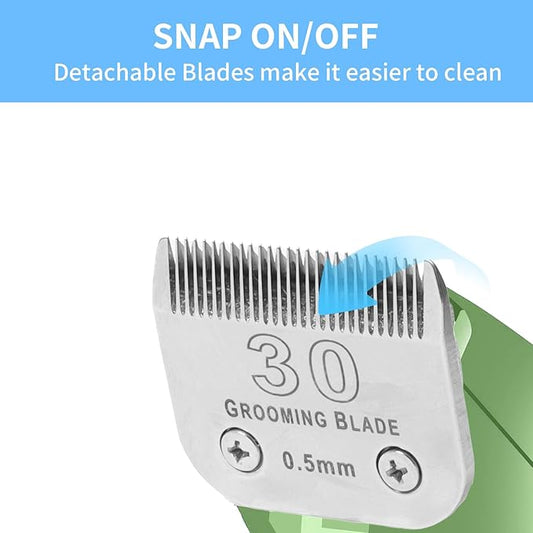 3 Pcs Size 30# Detachable Dog Grooming Blades, Compatible with Andis, Oster A5, Wahl KM10 Series Clippers, Cut Length 0.5mm, Silver (30# 0.5mm, 3 Packs)