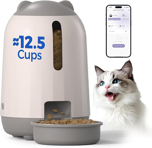 PAPIFEED Automatic Cat Feeder with App Control, 2.4G WiFi Auto Cat Food Dispenser, 3L Cat Feeder Automatic with Dual Power Supply, Easy-Clean Design for Cats & Small Dogs (Grey)