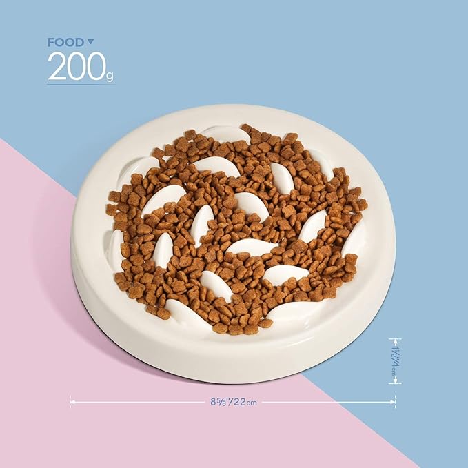 Slow Feeder Bowl for Cats and Small Dogs,Cilkus Fish Pool Design, Fun Interactive Bloat Stop Puzzle Feeder Bowl Healthy Eating Diet Made of Melamine Food Grade Material Dishwasher Safe (White)