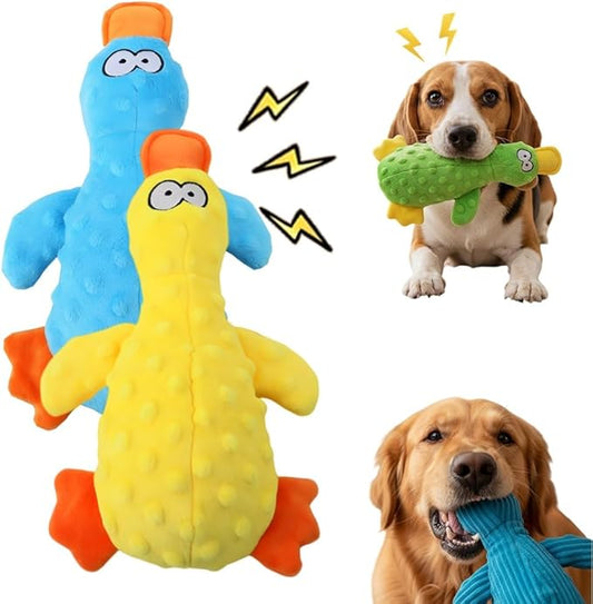 Duck Dog Toy, 2026 New Cute Yellow Stuffed Calming Duck Dog Toys with Soft Squeaker, Interactive Dog Toys for Aggressive Chewers (Blue+Yellow)