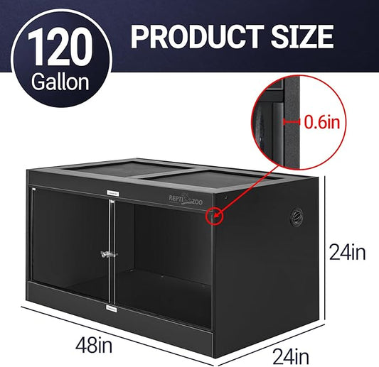 REPTI ZOO 120 Gallon PVC Reptile Tank Terrarium, 48x24x24 Reptile Terrarium for Ball Python Snake Bearded Dragon Gecko, Large Reptile Glass Tank with Sliding Door & Screen Ventilation