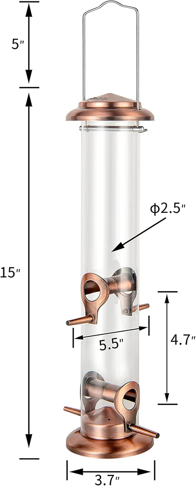 iBorn Metal Bird Feeders Metal Bird Feeder Copper for Outdoors Hanging All Copper Finishing 15 Inch 4Port(Seed is not Included)