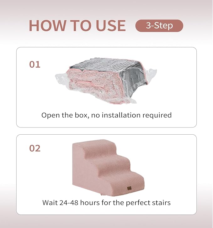 Made4Pets Dog Stairs Ramp for Small Dogs 15.7" H, 3-Step Dog Steps for Bed Couch Sofa and Chair, 35D Foam Pet Steps for Small Dogs and Cats, Non-Slip Bottom Pet Stairs, Pink