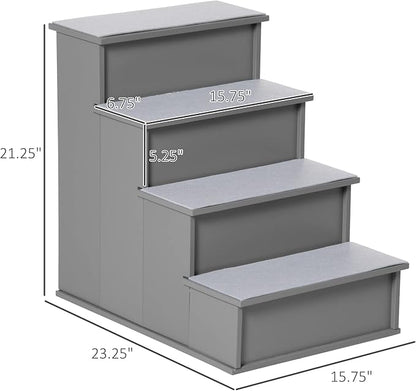 PawHut Pet Stairs, Small Pet Steps with Cushioned Removable Covering for Dogs and Cats Up to 22 Lbs., Grey