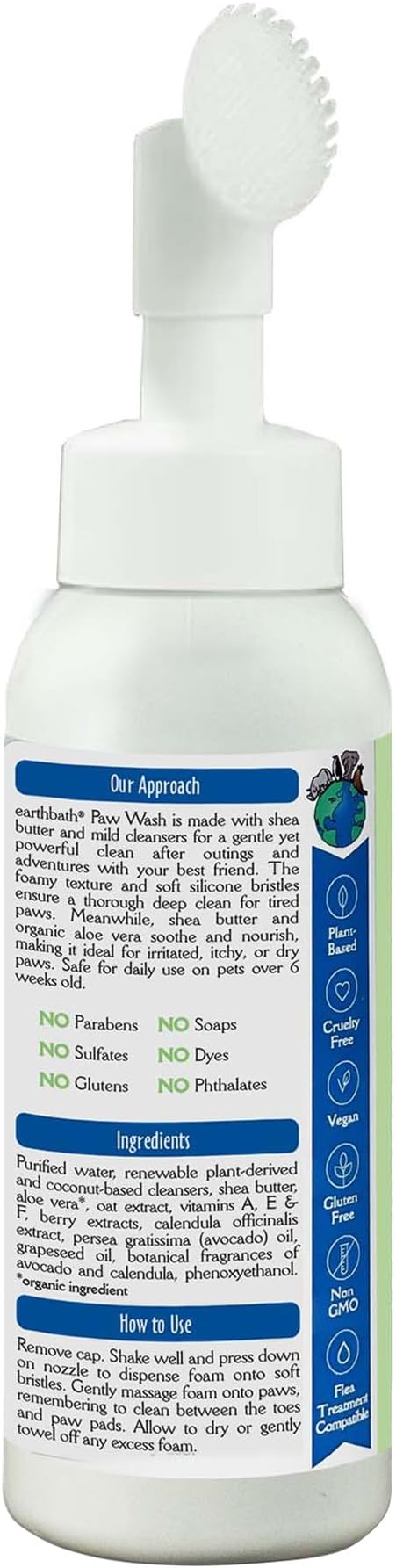 earthbath Paw Wash with Scrubber Brush - No Rinse Dog & Cat Paw Cleaner, Waterless Pet Foot Washer for Small, Medium, & Large Dogs, Helps Dry & Itchy Paws, Cruelty-Free - Avocado & Calendula, 8 fl oz