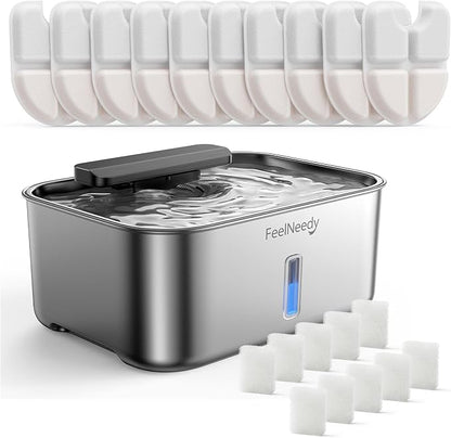 3 Gal Stainless Steel Dog Water Fountain for Large Dog, Dog Water Bowl Dispenser with Water Level Window, Super Quiet Pet Water Fountain for S-L Dogs and Multi-Pet with 10 Filters & 10 Filter Sponges