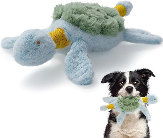 Fuzzwoof Squeaky Dog Toy, New 2025 Turtle Tug of War Crinkle Dog Toy, Tough Large Breed Interactive Stuffed Toy Trianing Fun to Keep Them Busy