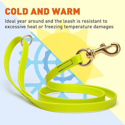 Viper Biothane K9 Working Dog Leash Waterproof Lead for Tracking Training Schutzhund Odor-Proof Long Line with Solid Brass Snap for Puppy Medium and Large Dogs 6ft, Safety Yellow