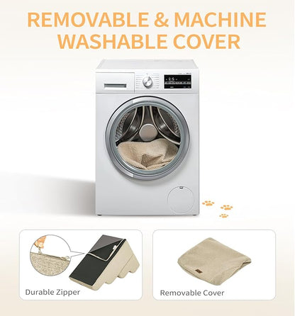 Made4Pets Dog Stairs Ramp for Small Dogs 15.7" H, 3-Step Dog Steps for Bed Couch Sofa and Chair, 35D Foam Pet Steps for Small Dogs and Cats, Non-Slip Bottom Pet Stairs, Beige