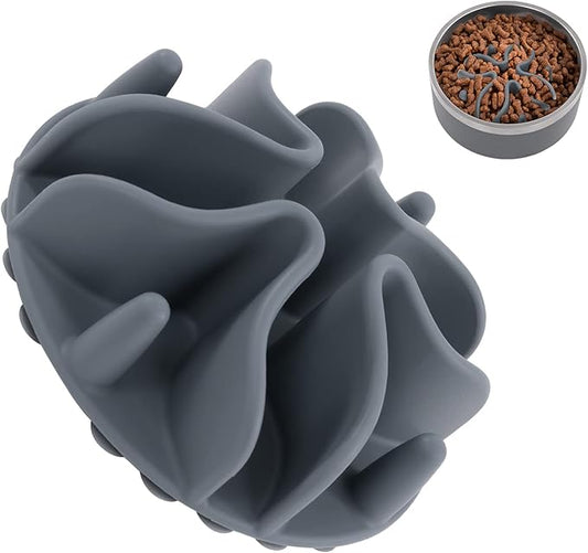 Jaoul Slow Feeder Dog Bowls Insert, Puzzle Slow Feeder Insert with 30 Octopus Suction Cups for Small Medium Large Size Dog Food Bowl (4.72 inch, Grey)