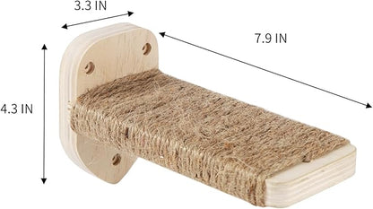3-in-1 Cat Climbing Wall Steps with Hemp Rope, Shelves and Perches, Scratching Pads for Cats Playing and Climbing (Wood)