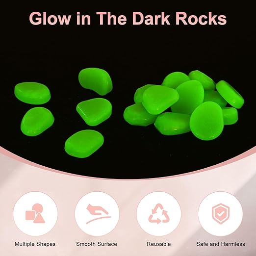 50-Pack Glow in The Dark Rocks, 1.77" Resin Outdoor Garden Decorations Luminous Pebbles Stones for Garden Plants/Aquarium/Backyard Path, Aquarium Gravel [Green]
